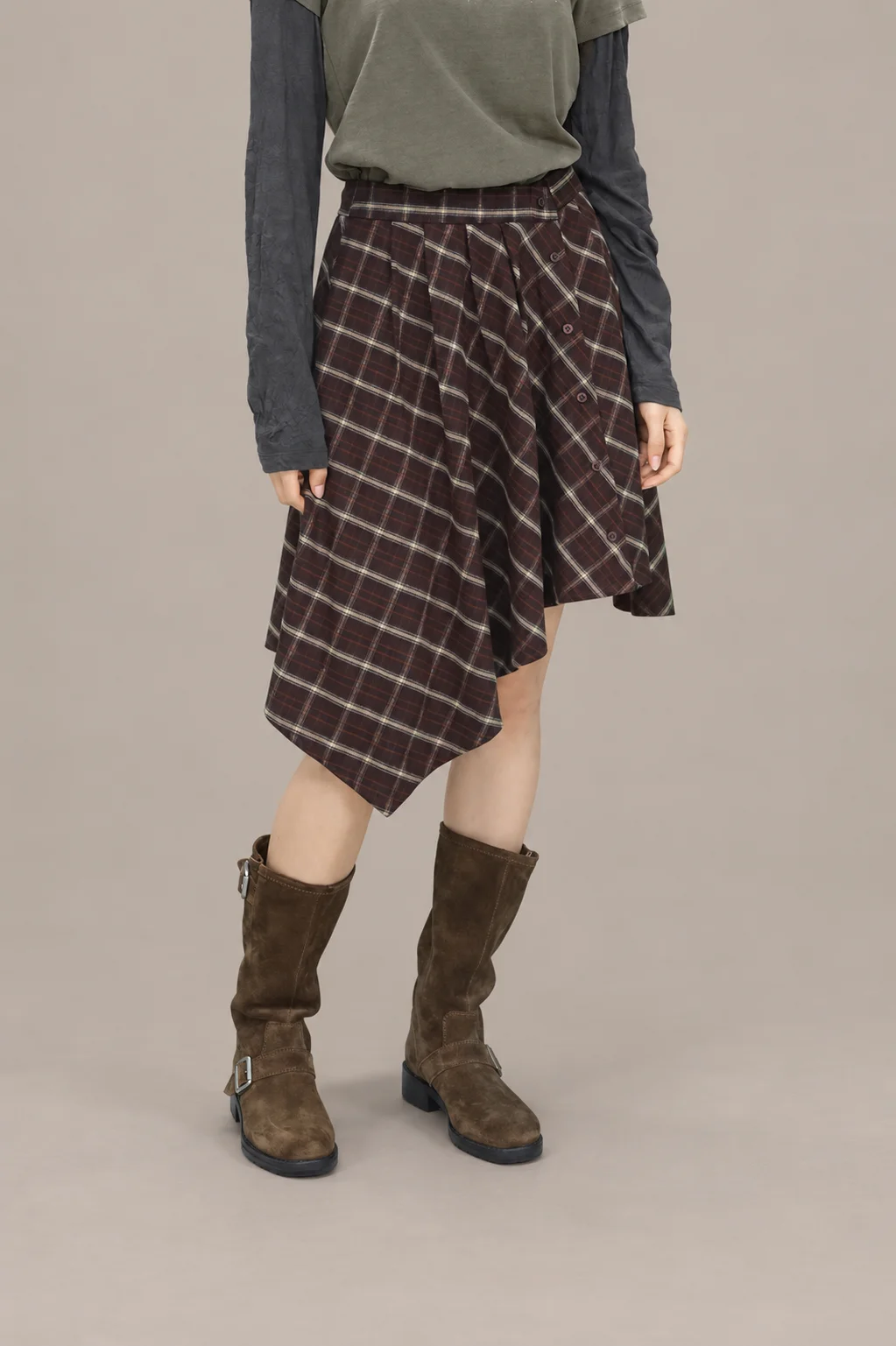 Tartan uneven hemline skirt