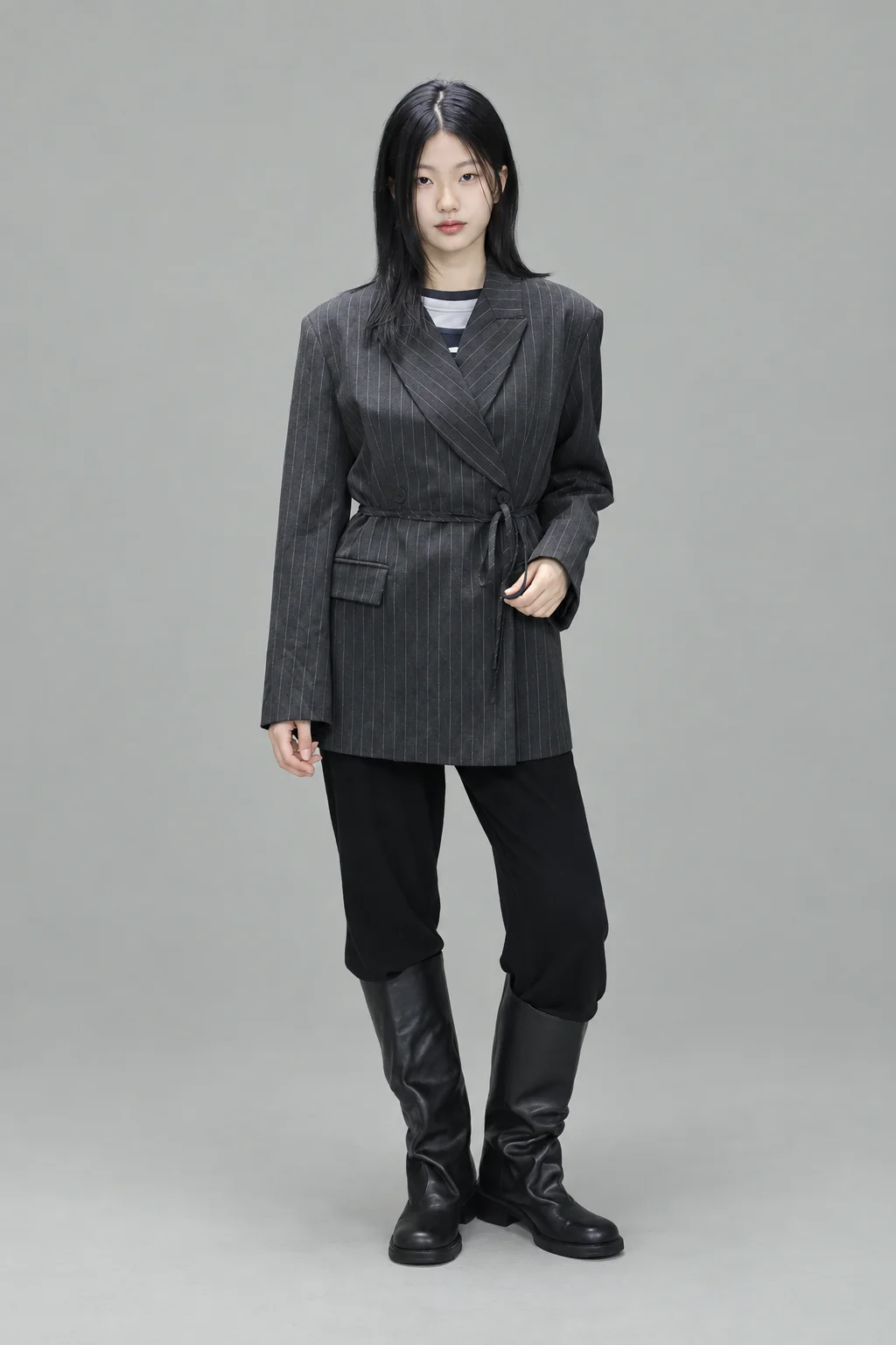 Waist strap vertical line jacket 착용컷