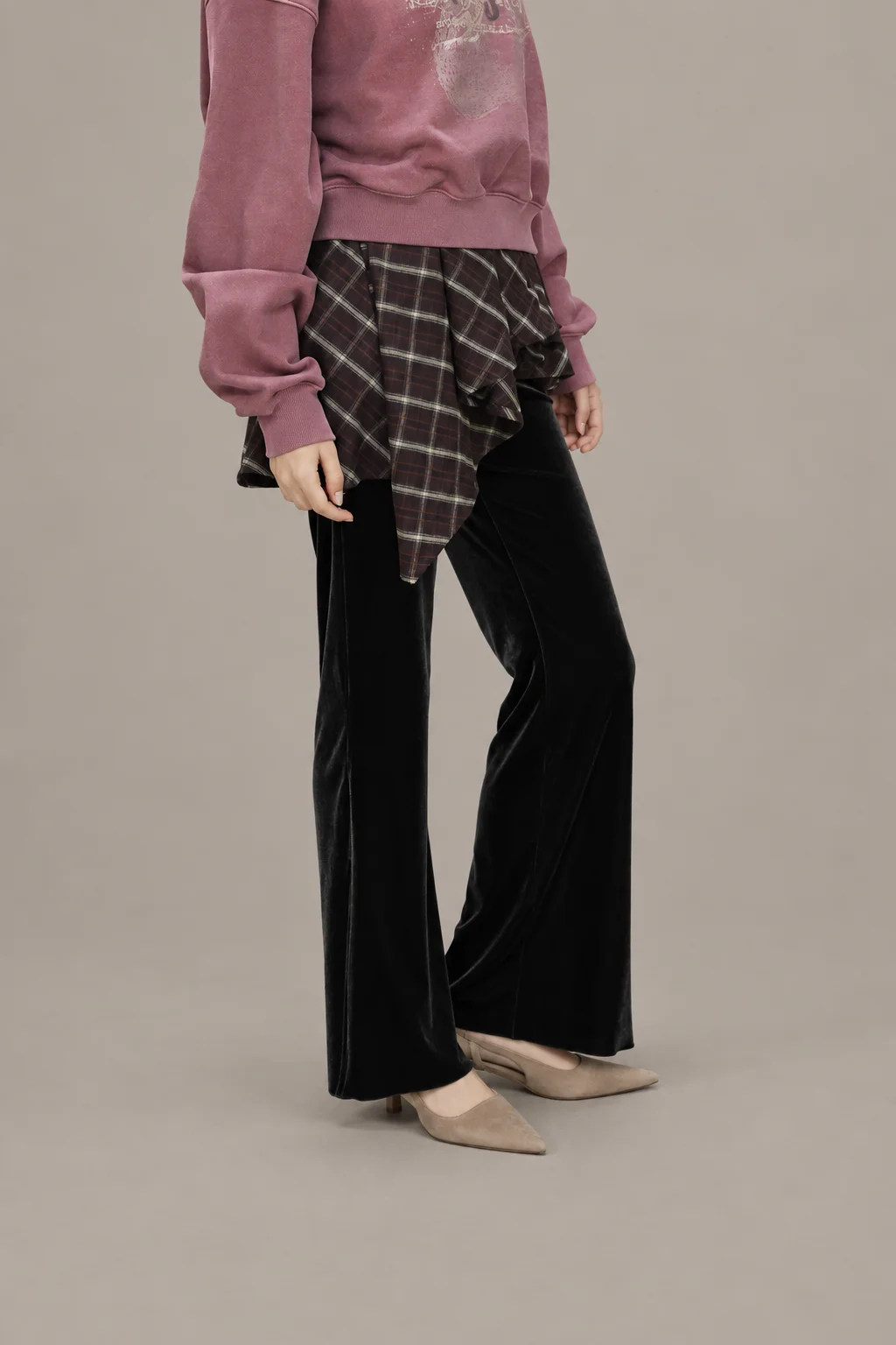 Velvet side slit pants