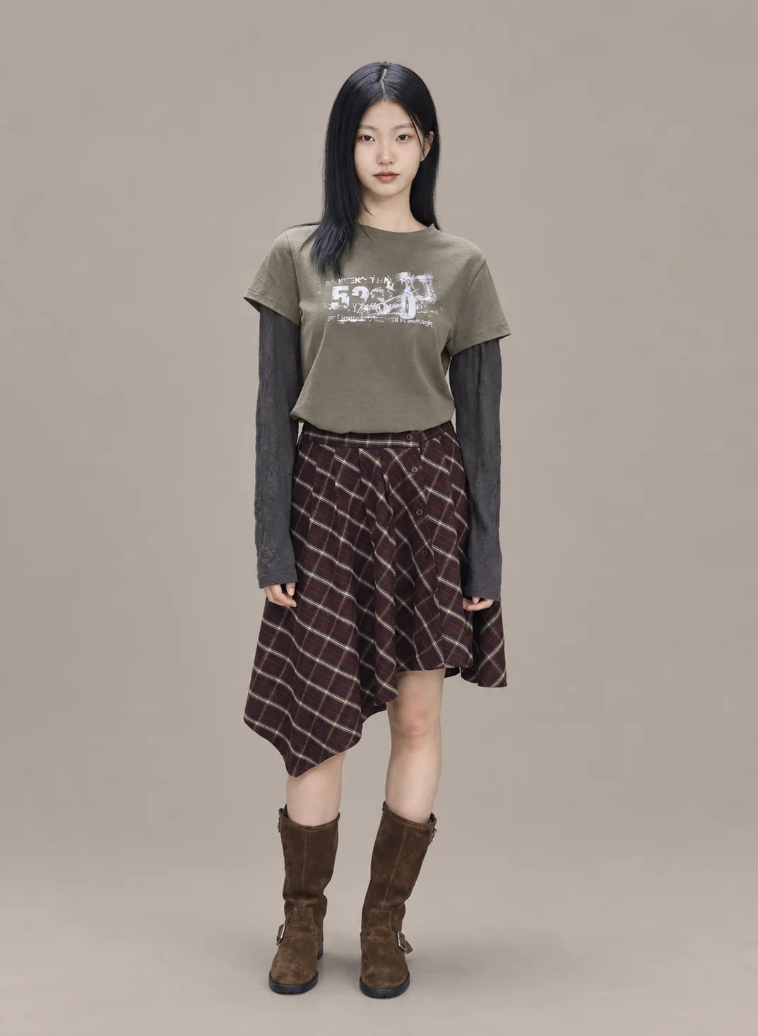 Tartan uneven hemline skirt 착용컷