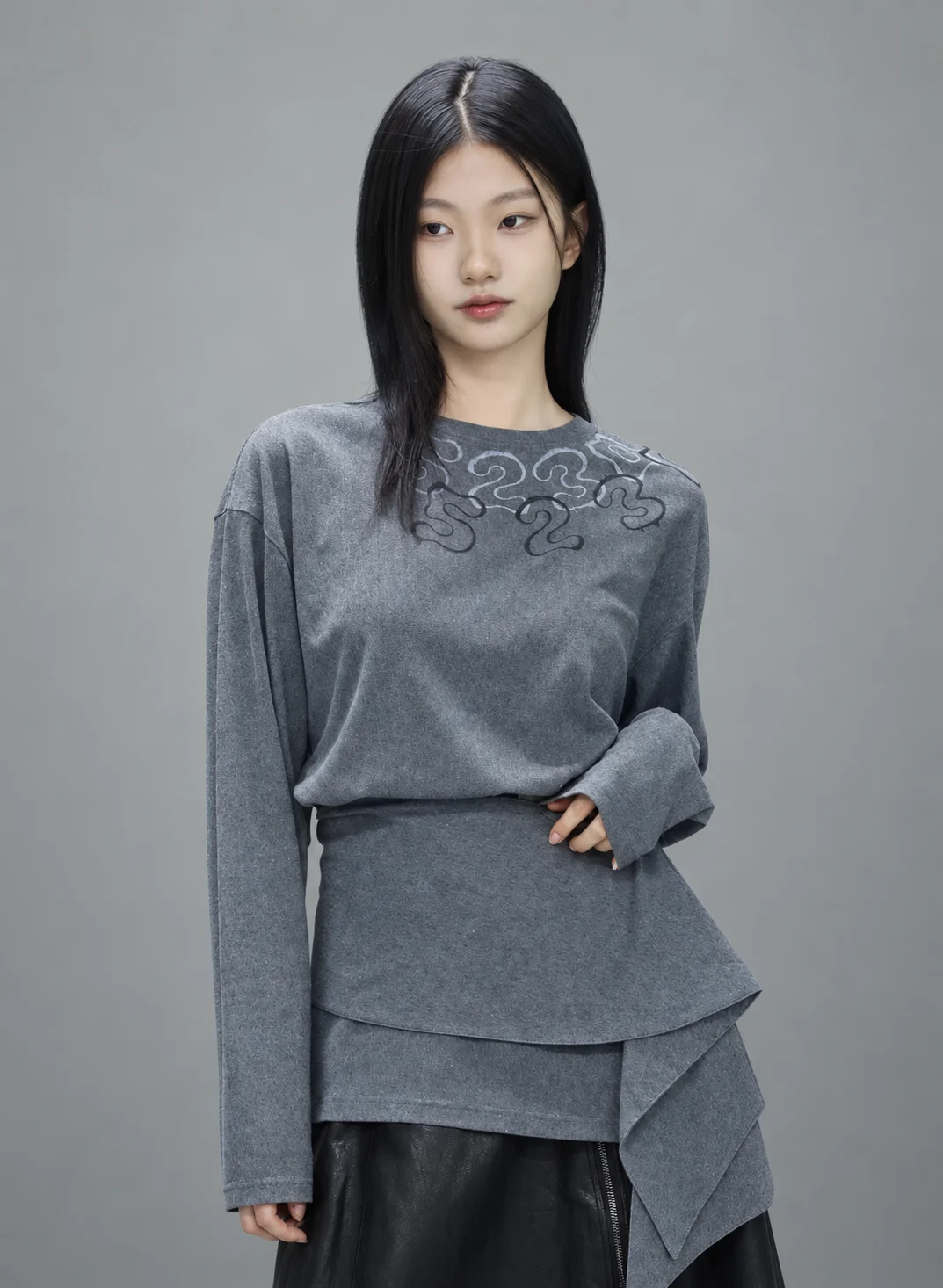 Pigment mesh crack print loose fit T-shirts