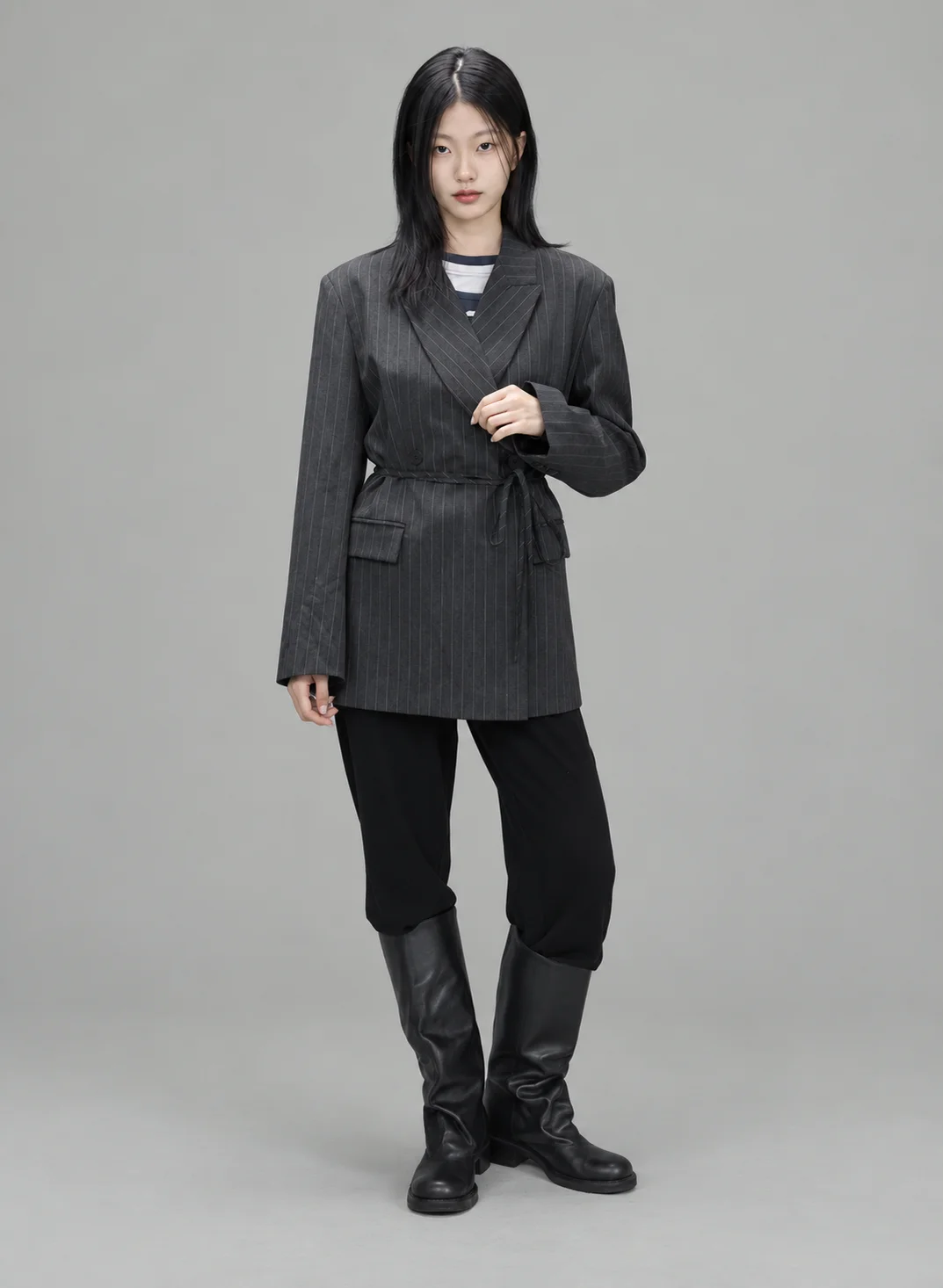 Waist strap vertical line jacket